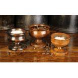 Three Antique Treen Salts: A Small 18th Century English Pole Lathe Turned Sycamore Salt with ring