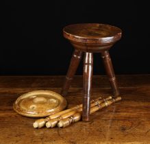 An Unusual 19th Century Treen Stand & a 19th Century Country Stool.
