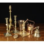 A Group of Brass-ware etc: A Pair of 18th century candlesticks 9" (23 cm) in height,