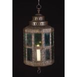 A Large 19th Century Bronze Patinated Sheet Metal Lantern embossed with Renaissance style