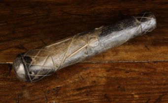 A 19th Century Irish Bog Oak Cudgel carved with Shamrock entwined around the stout stem with
