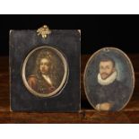 Two Antique Miniature Portrait Paintings on Copper Ovals: One of a late 17th/early 18th century