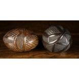 Two Fine 19th Century Chip Carved Coconut Shell Flasks.