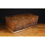 A Fine 18th Century Boarded Oak Desk Box with 19th Century Folk Art Carving.