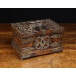A Late 17th/Early 18th Century Figured Walnut Box clad in decorative pierced iron strap-work.