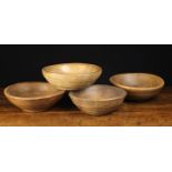 Four Vintage Lathe-Turned Elm Bowls: The first 3½" (9 cm) high, 10½" (27 cm) in diameter,