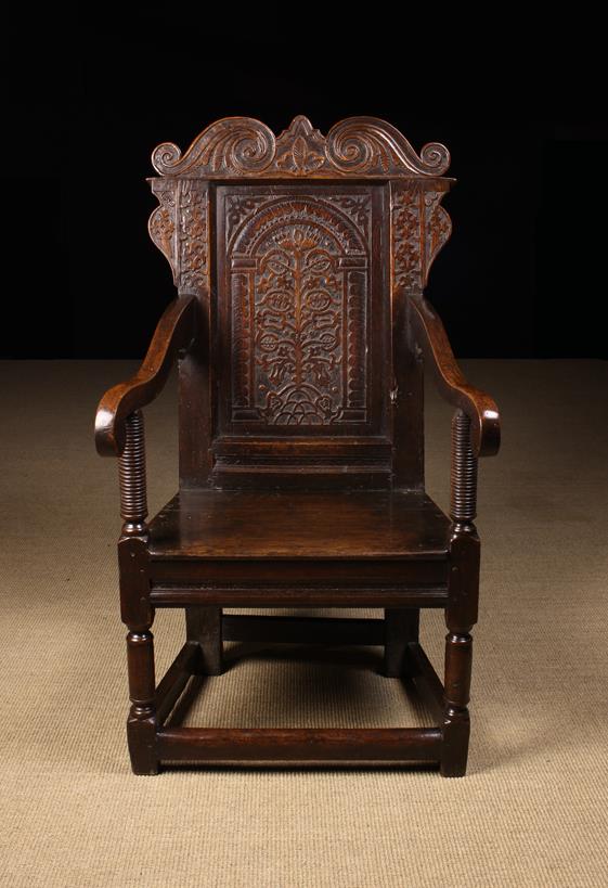 A Good Mid 17th Century Yorkshire Carved Oak Wainscot Chair, attributed to Leeds. - Image 2 of 2