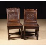 Two Similar 17th Century Joined Oak Back Stools.