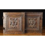 A Pair of Small 16th Century Oak Doors with applied moulding centred by parchemin scrolls