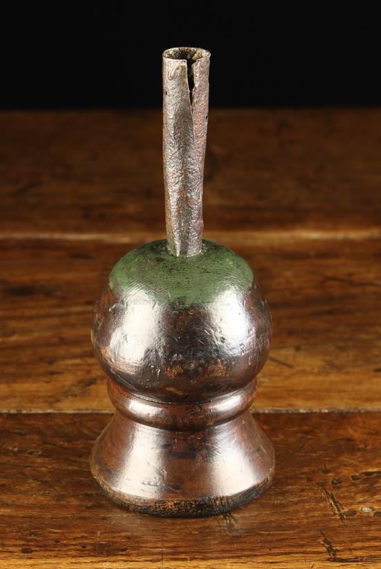 A Rare Early 18th Century Wrought Iron Candle Holder mounted on a treen base. - Image 3 of 3