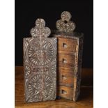 A Fabulous Late 17th/Early 18th Century Chip Carved Wall Hanging Spice Box of good colour &