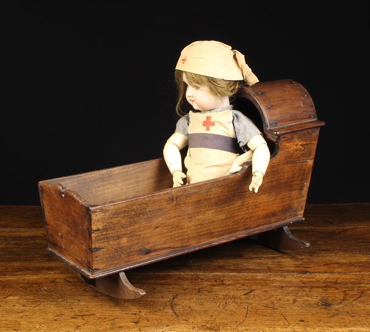 A 19th Century Childs Doll Crib and a German Bisque-headed Doll with brown mohair wig, - Image 2 of 2