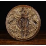 A Large & Rare Victorian Wooden Cheese Mould carved with Royal coat of arms and pierced with