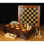 A Fine 19th Century Mahogany Games Box inlaid with a boxwood & mahogany chequerboard to the