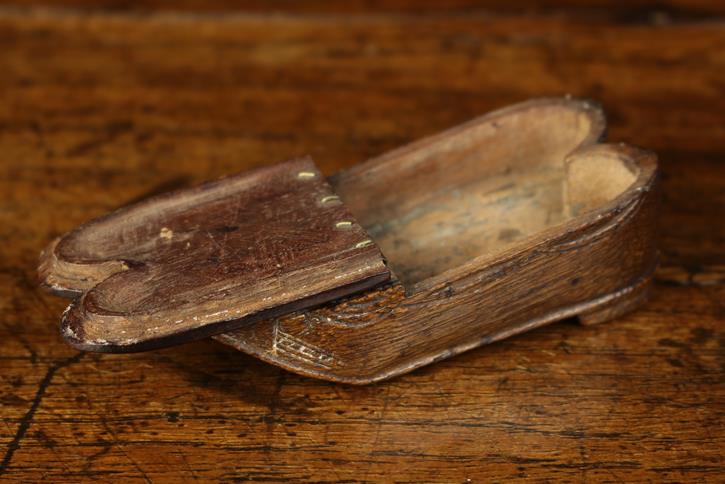 A 19th Century Snuff Box in the form of a Pair of Shoes decorated with chip carving and inlaid with - Image 2 of 2