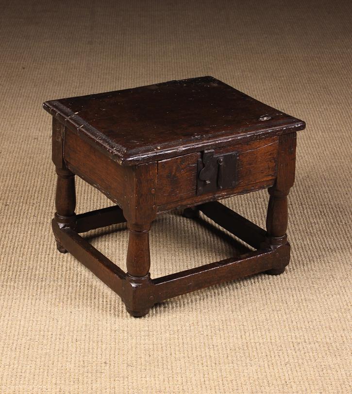 A Small 17th Century Joined Oak Box Stool.