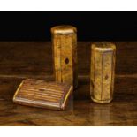 Three Fine 19th Century Burr Wood Snuff Boxes: Two of long octagonal form with a rotating lid to