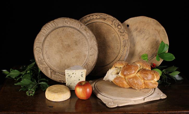 Four Vintage Sycamore Bread Boards: Three round and one square. - Image 2 of 2