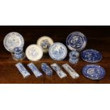 A Group of 19th Century Blue & White Transfer Printed Wares: Two double ended egg cups,
