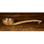 An 18th/19th Century Ladle with a round pole lathe turned bowl on integral handle with hook end,