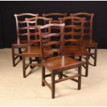An Attractive Set of Six George III Provincial Oak Ladder Back Dining Chairs.