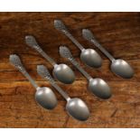 A Good Set of Six Rat-tailed Pewter Spoons with touchmarks for Hendkrik Kamphol, Holland (C.