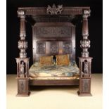 A Large & Impressive 16th Century Style Oak Full Tester Bed.