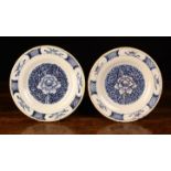 A Pair of Late 18th Century Blue & White Delft Plates painted with chinoiserie decoration.