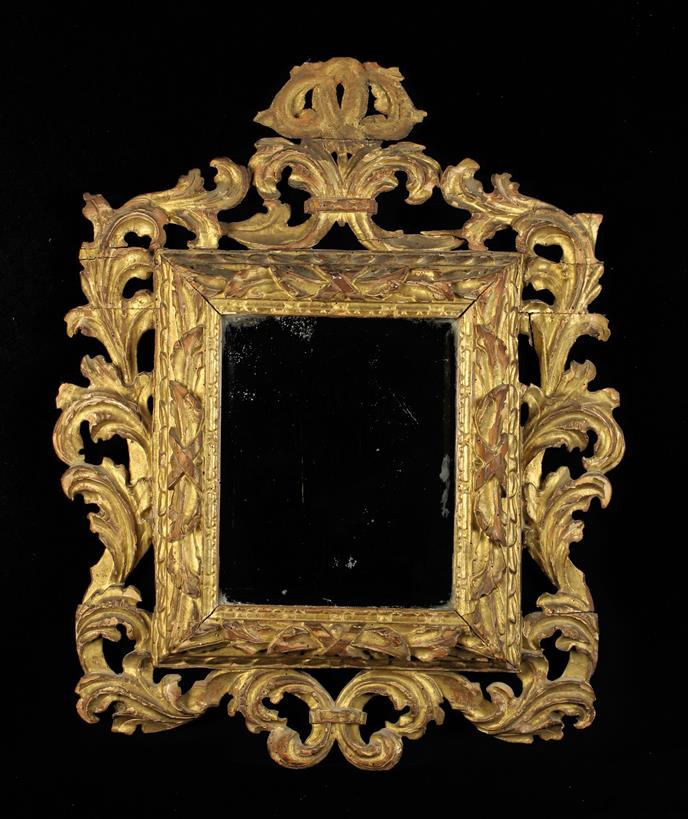 An 18th Century Carved & Gessoed Giltwood Wall Mirror.