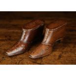 Two Decorative 19th Century Treen Ornaments in the form of Lady's Shoes embellished with intricate