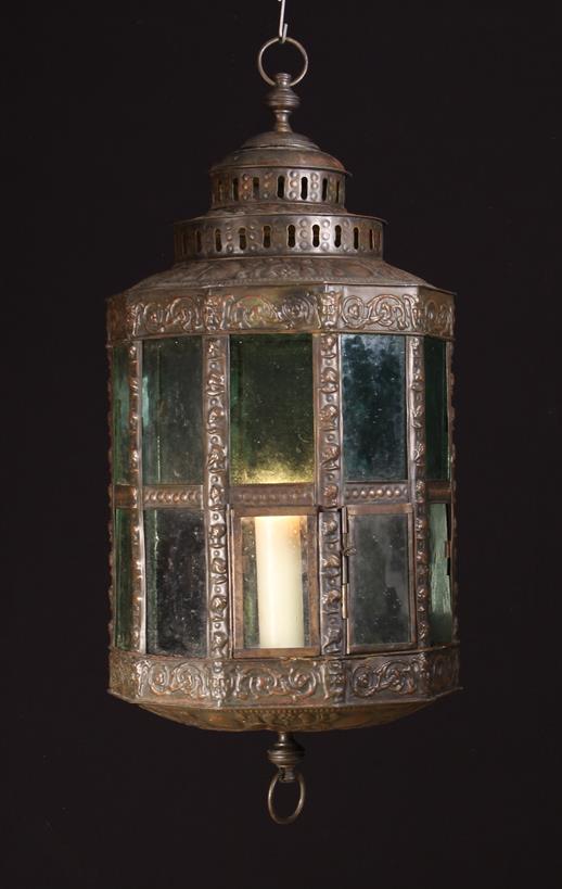 A Large 19th Century Bronze Patinated Sheet Metal Lantern embossed with Renaissance style - Image 2 of 3