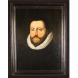 An Early 17th Century English School Oil on Oak Panel: Portrait of a Bearded Gentleman wearing a