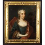 An Early 18th Century Half Length Portrait of an Attractive Young Lady wearing a red shawl over a