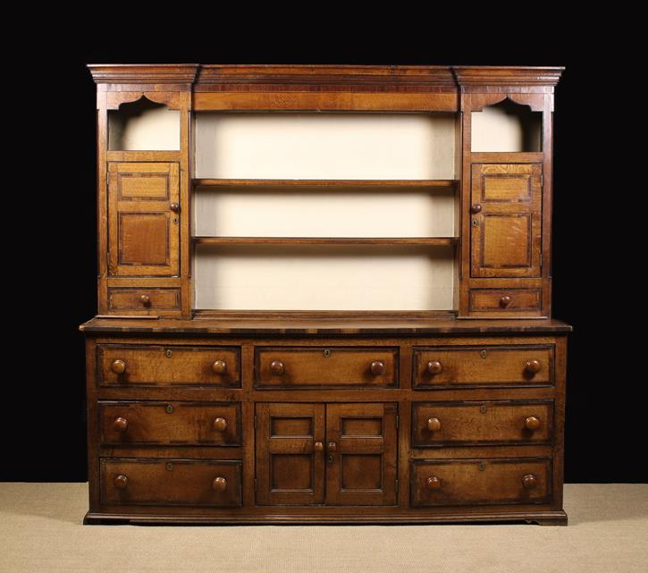 A Good 19th Century Oak Dresser with Rack inlaid with cross-banded borders edged with strings of - Image 2 of 2