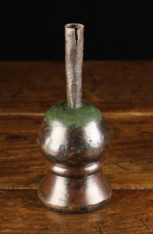 A Rare Early 18th Century Wrought Iron Candle Holder mounted on a treen base. - Image 2 of 3