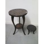 Two Liberty's Japanese Arts and Crafts carved top round tables, circa 1900's, 72cm and 24cm tall, in