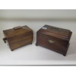 Two 19th century mahogany tea caddies, one with green baize lining, 15cm tall x 24cm x 14cm