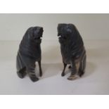 Two horn carvings of lions, 11cm tall, small chips to bases otherwise good