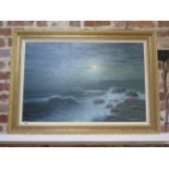 Gerald Coulson, British b.1926, oil on canvas Full Moon Coastal Scene, in a gilt frame overall