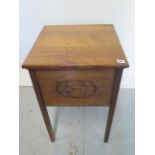 An oak work box with sewing contents, 69cm tall x 44cm x 44cm
