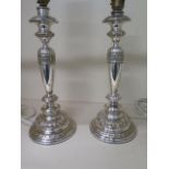 Pair of early 20th century silver plated table lamps, tested, 37cm tall, working, some plate loss