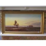 Gerald Coulson, British b.1926, oil on canvas Fen Sunset 5-6-80 20" x 40" 51cm x 102cm in a gilt