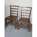 A pair of 18th century elm side chairs, 94cm and 95cm tall x 53cm wide, with a good colour