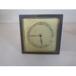 A Tiffany & Co 8 day easel back desk clock, 12cm x 12cm, engraved C.M.Dub, hands advance, in working