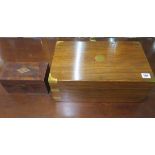 A Victorian brass cornered mahogany writing slope, 16cm x 40cm x 24cm, and a small caddy