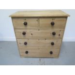 A Victorian stripped pine five drawer chest, 90cm tall x 86cm x 42cm