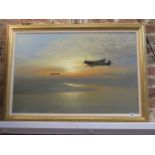 Gerald Coulson, British b.1926, oil on canvas Two Spitfires at sunset in a gilt frame overall 76cm x