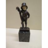 A bronze figure with an umbrella on a marble base in the style of Schmidt Felling, 17cm tall, in goo