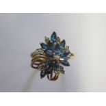 A 9ct blue topaz and diamond ring, size T/U, head approx 2.5cm x 2cm, approx 4.3 grams, in good