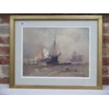 Hubert Coop (1872-1953) watercolour, fishing boats, in a gilt frame overall 56cm x 59cm, in